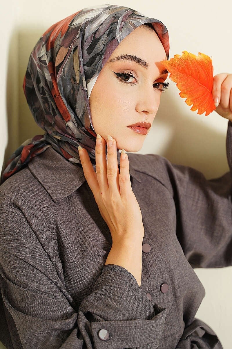 Mist Ebruli Desen Bambu Kraş Eşarp Taba