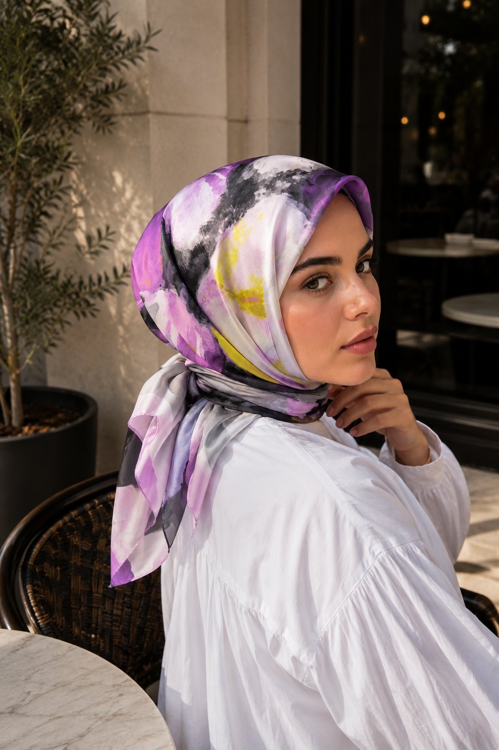 Modern Floral Desen Eşarp Serisi Pembe