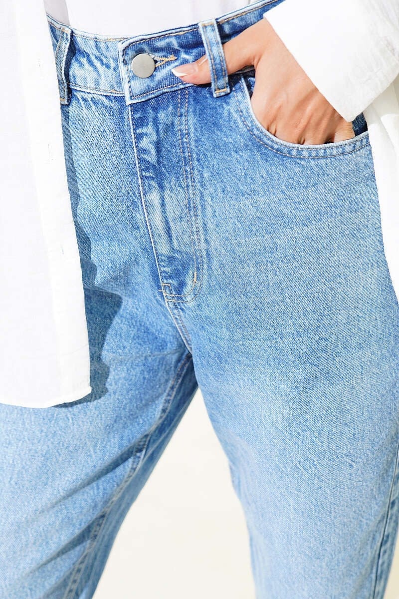 Mom Fit Kot Pantolon Orta Mavi
