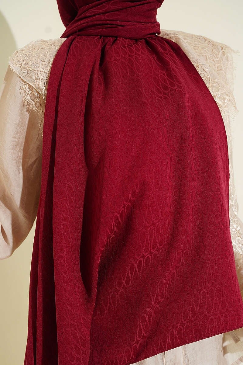 Monogram Desen Pamuk Ayrobin Şal Bordo