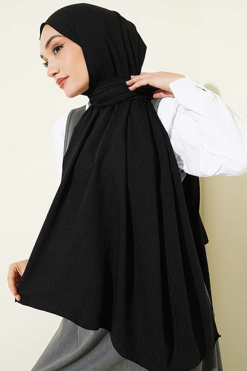 Monogram Desen Pamuk Ayrobin Şal Siyah