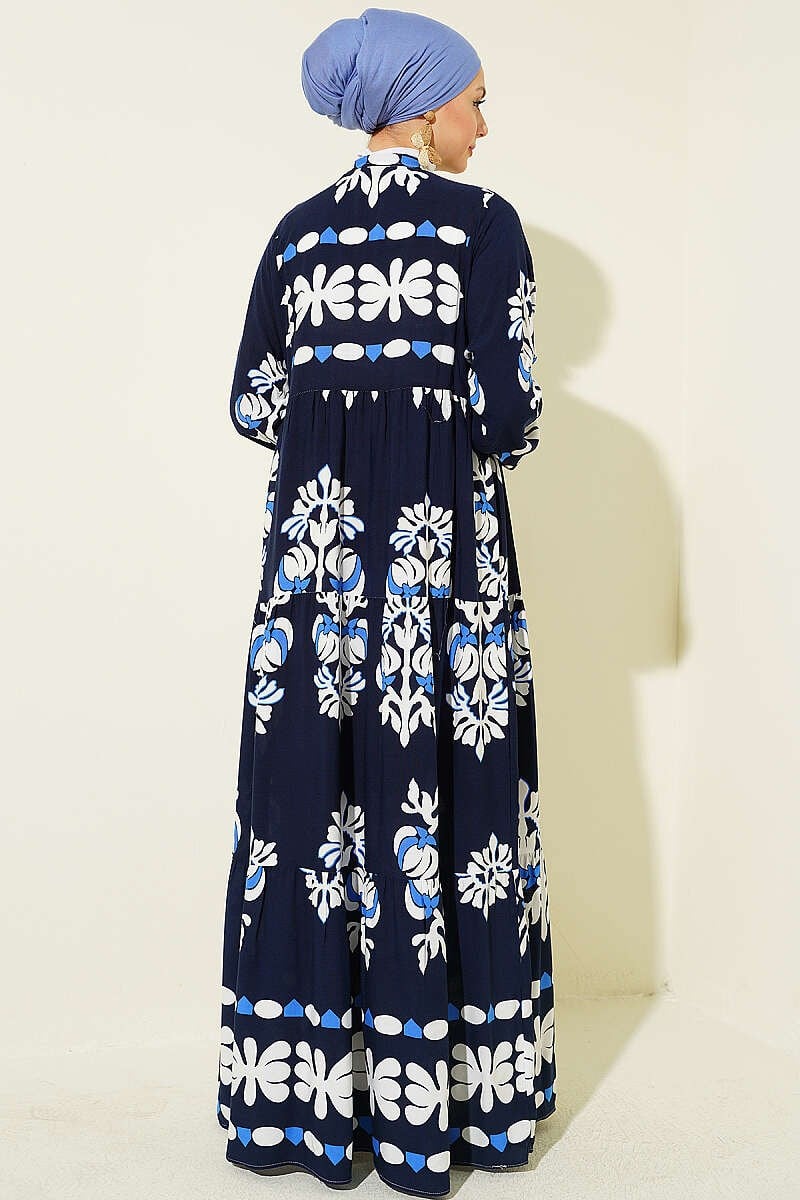 Motif Desen Hakim Yaka Elbise Lacivert