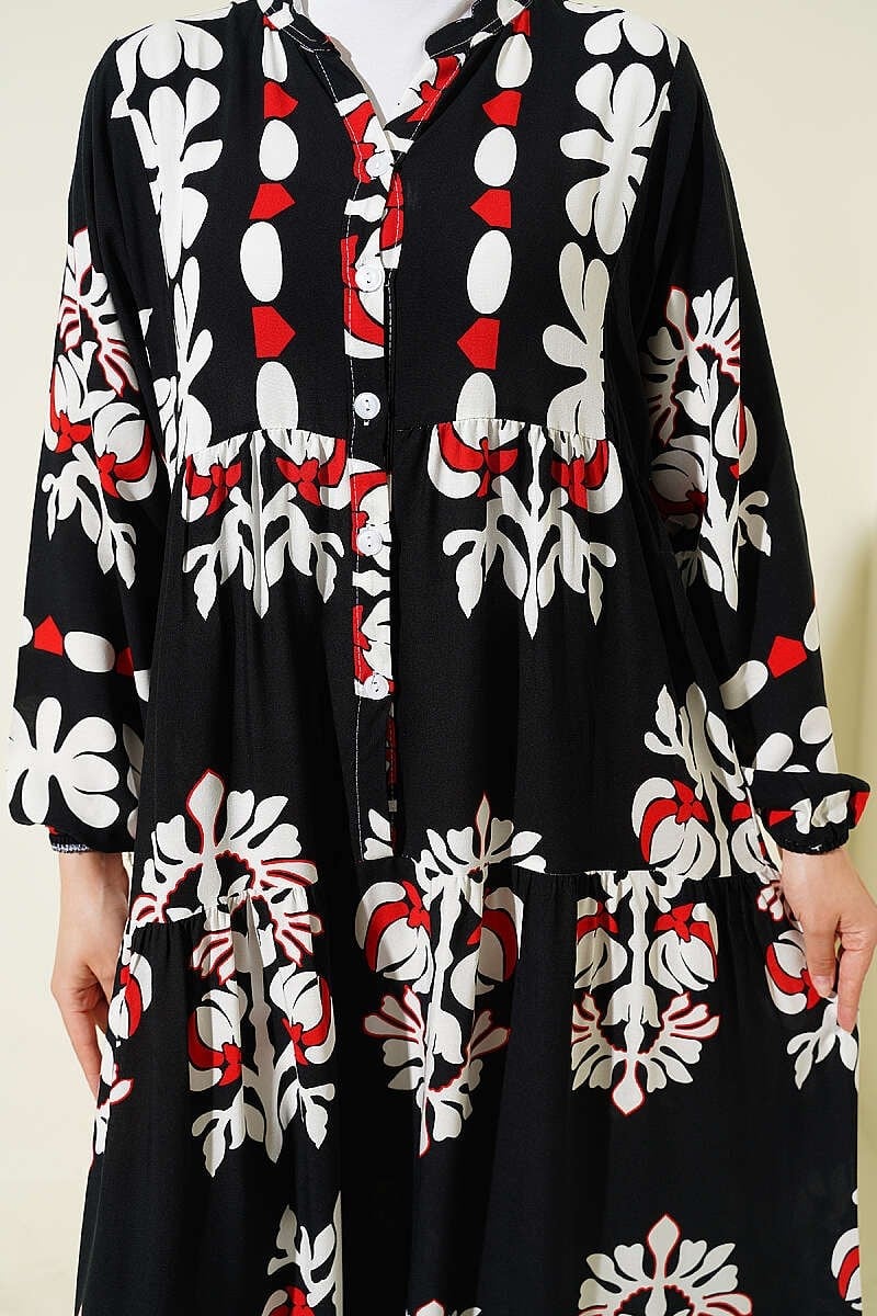 Motif Desen Hakim Yaka Elbise Siyah