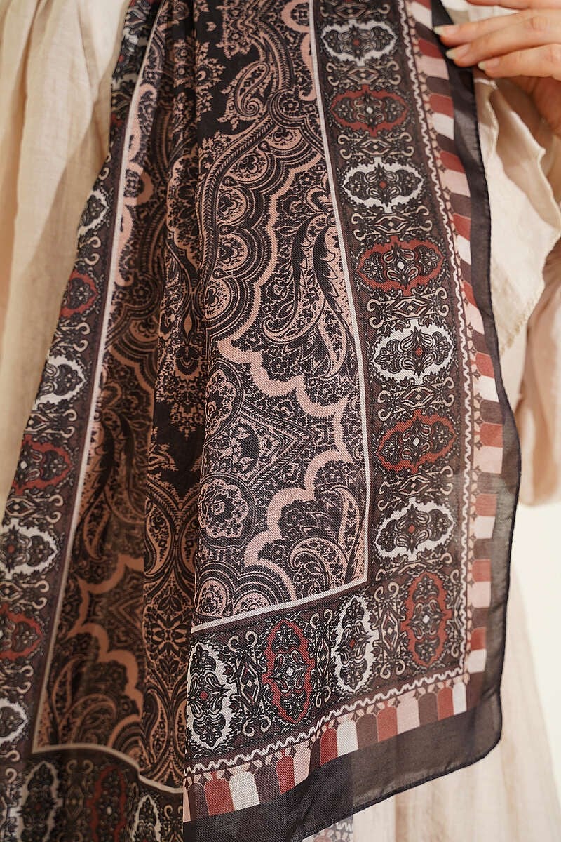 Motif Desenli Soft Şal Acı Kahve