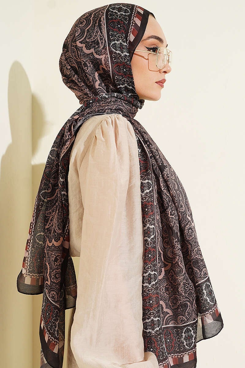 Motif Desenli Soft Şal Acı Kahve