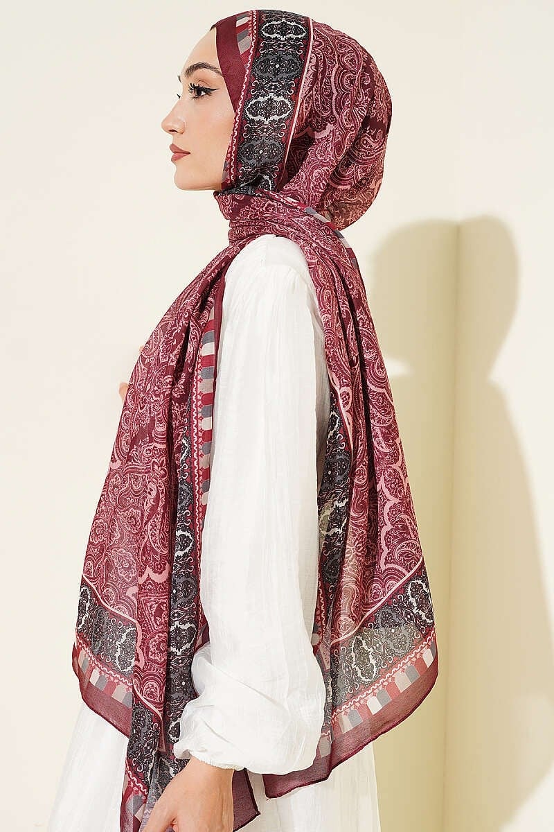 Motif Desenli Soft Şal Bordo