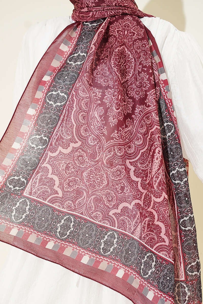 Motif Desenli Soft Şal Bordo