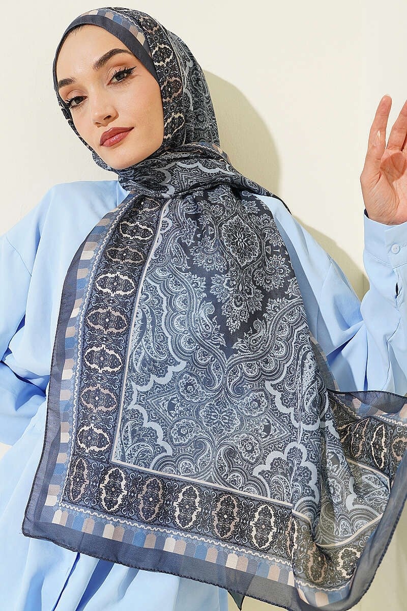 Motif Desenli Soft Şal Füme