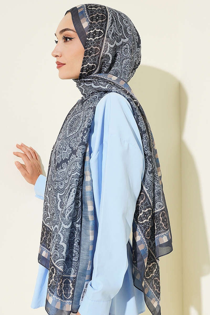 Motif Desenli Soft Şal Füme