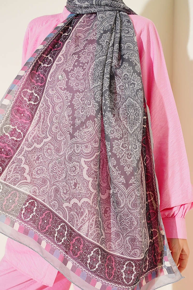Motif Desenli Soft Şal Gri