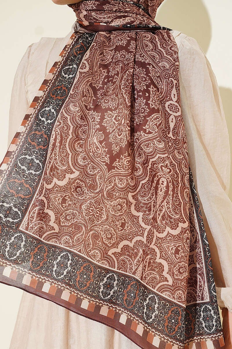 Motif Desenli Soft Şal Kestane