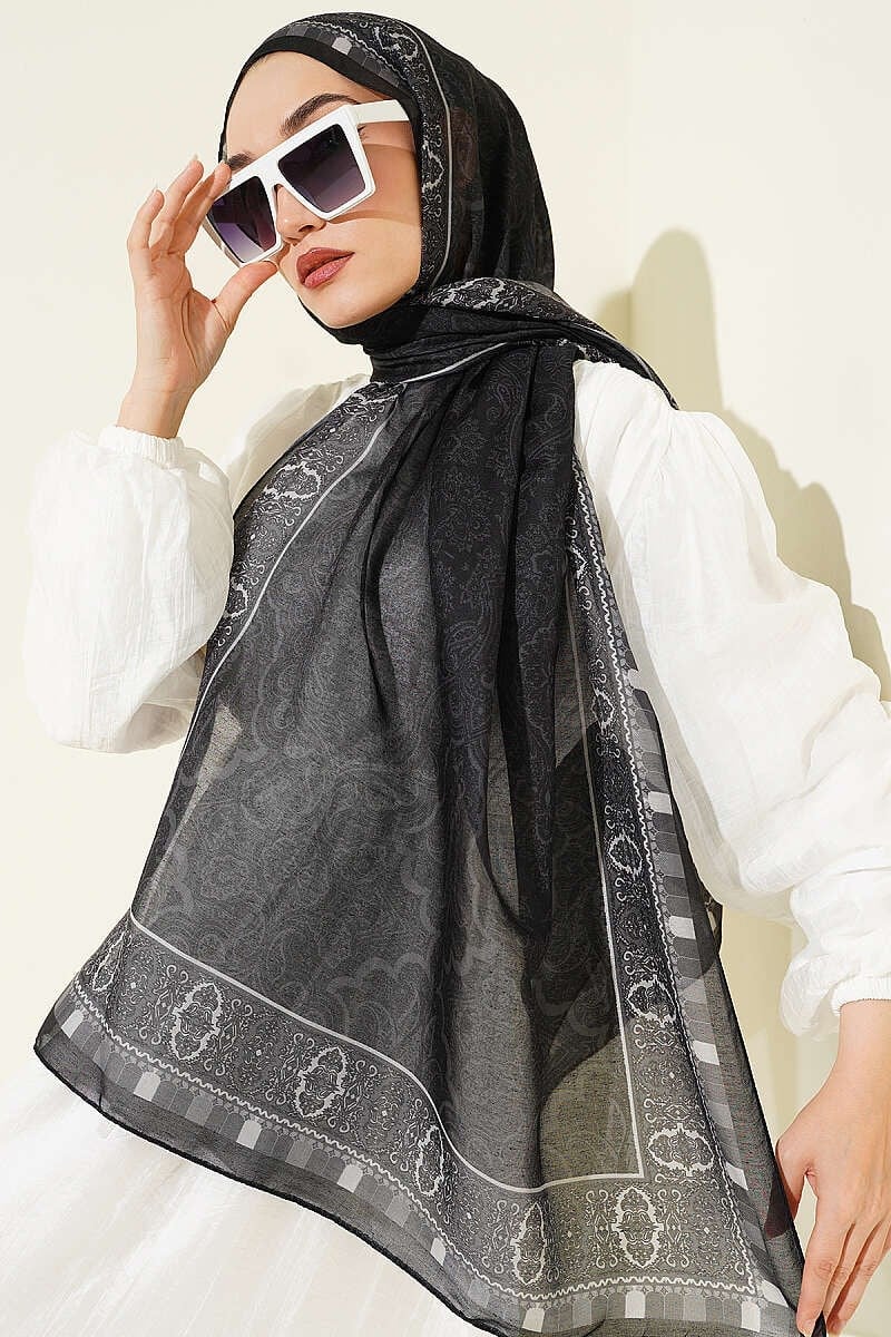 Motif Desenli Soft Şal Siyah