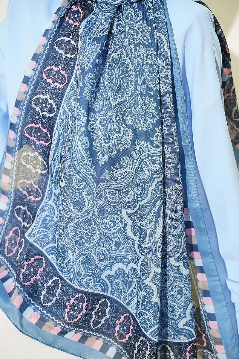 Motif Desenli Soft Şal Soft Mavi