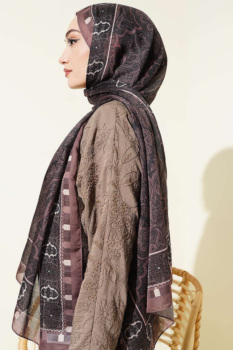 Motif Desenli Soft Şal Vizon