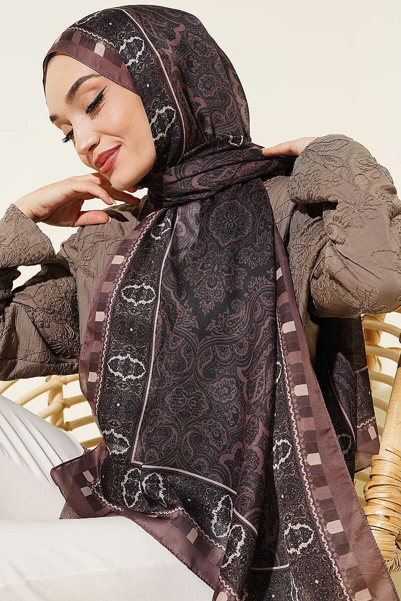 Motif Desenli Soft Şal Vizon