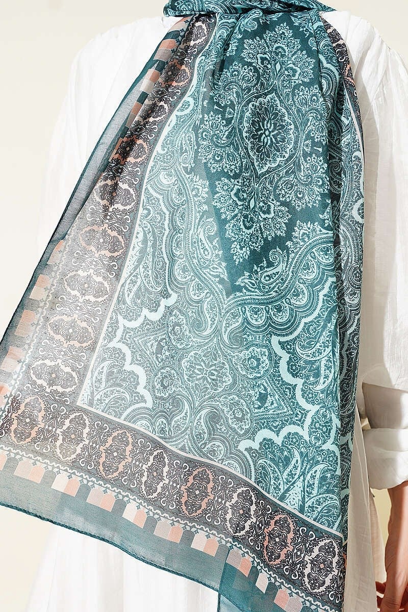 Motif Desenli Soft Şal Zümrüt