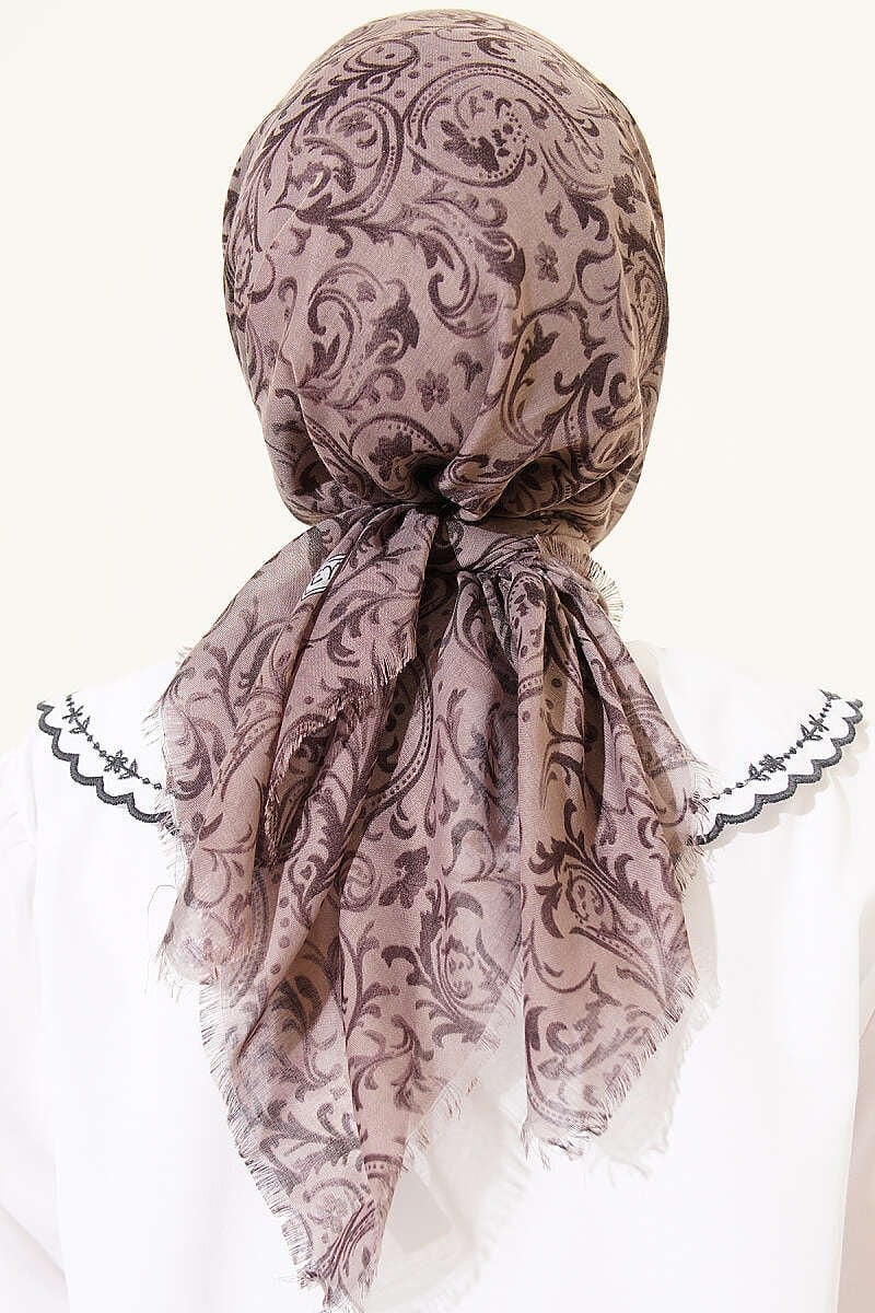 Motifli Flamu Cotton Eşarp Vizon