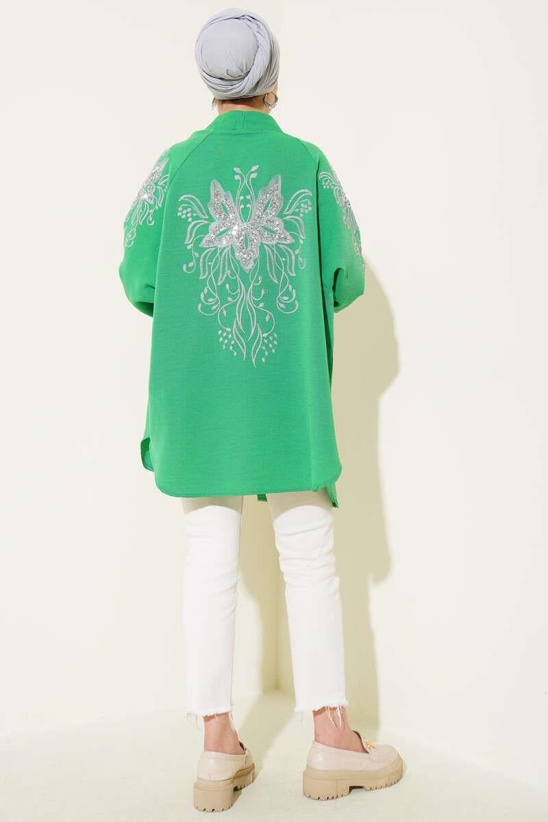 Nakışlı Pullu Kimono Yeşil