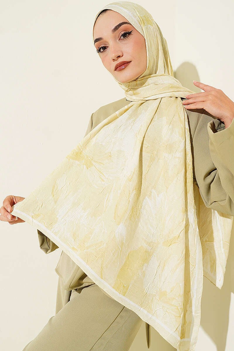 Nilüfer Desenli Bambu Kraş Şal Lime