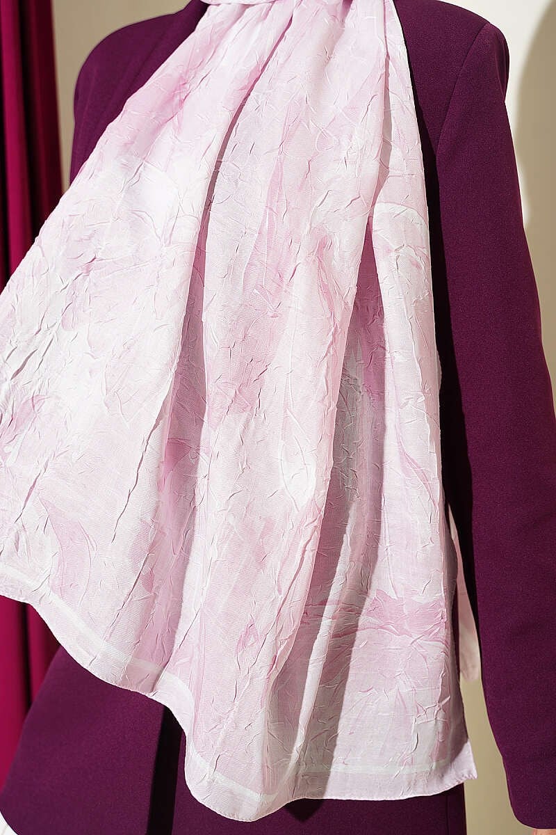 Nilüfer Desenli Bambu Kraş Şal Toz Pembe