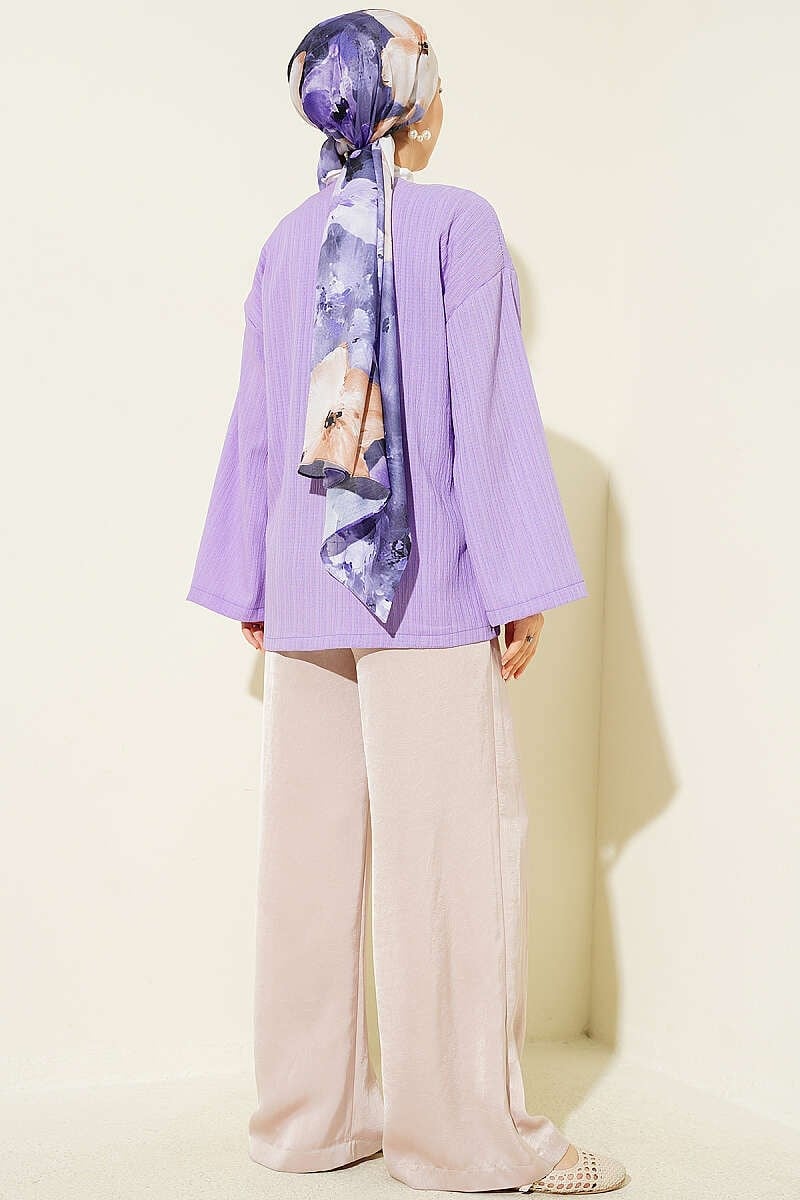 Önü Bağcıklı Ağaç Kabuğu Kimono Lila