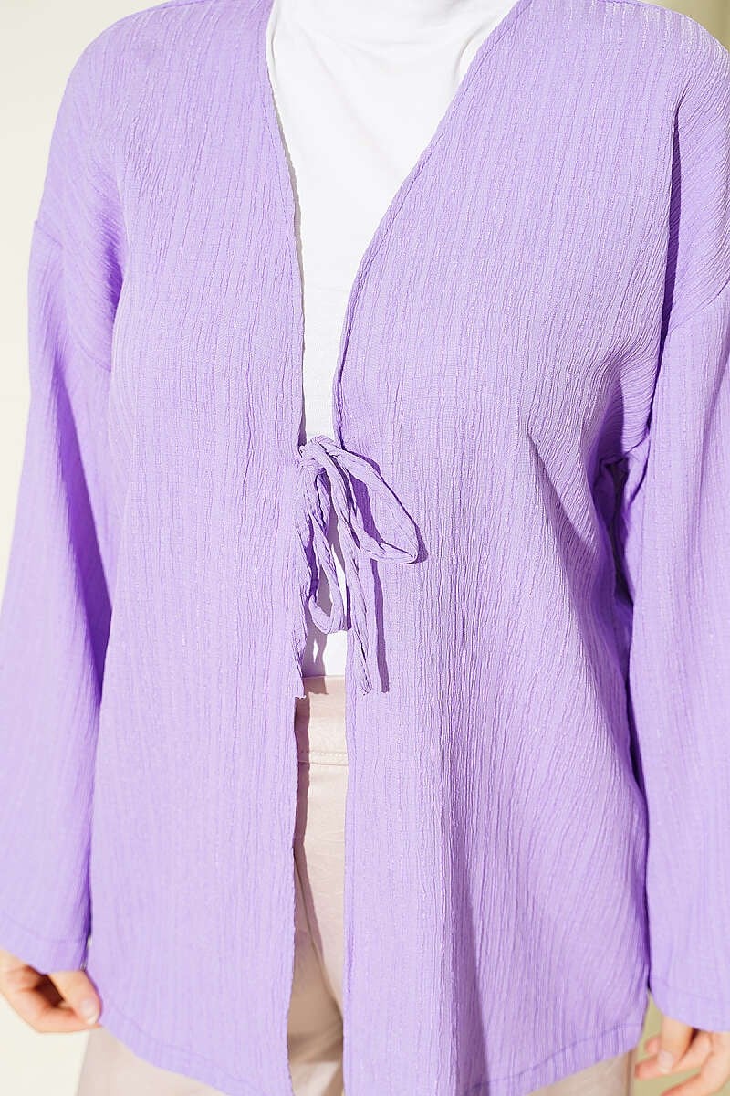 Önü Bağcıklı Ağaç Kabuğu Kimono Lila