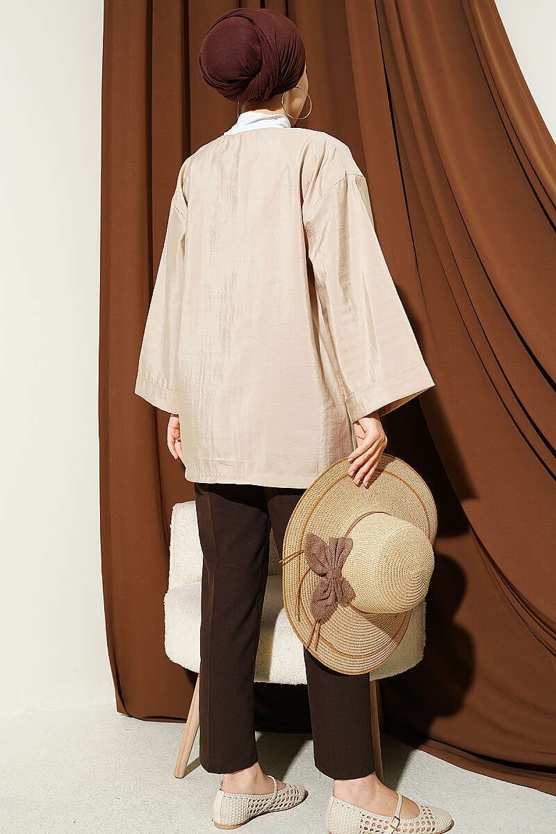 Önü Bağlamalı Salaş Paraşüt Kimono Bej
