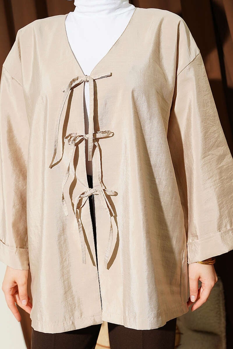 Önü Bağlamalı Salaş Paraşüt Kimono Bej