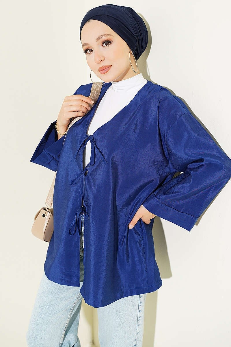 Önü Bağlamalı Salaş Paraşüt Kimono Lacivert