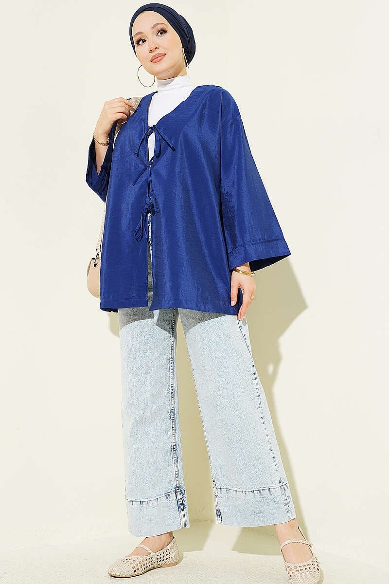 Önü Bağlamalı Salaş Paraşüt Kimono Lacivert