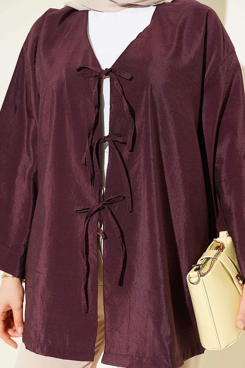Önü Bağlamalı Salaş Paraşüt Kimono Mürdüm