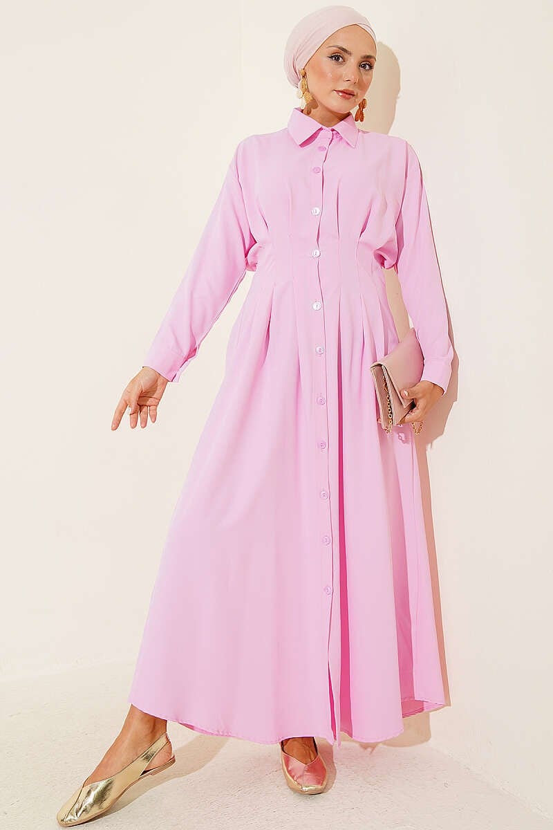 Önü Pens Detaylı Elbise Pembe