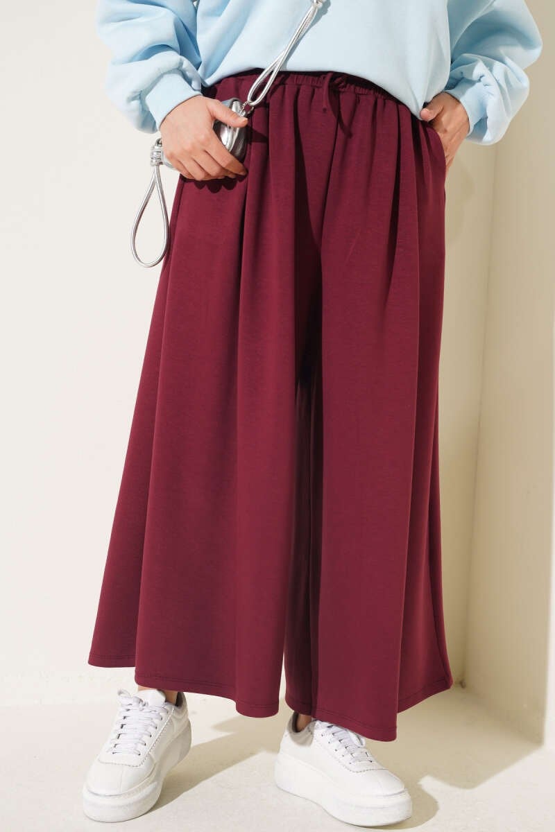 Önü Pile Detaylı Loyşa Pantolon Bordo