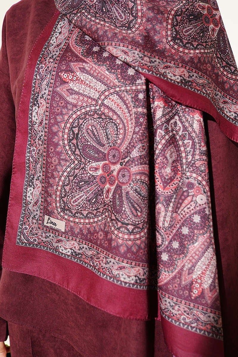 Otantik Motifli Desenli Şal Bordo