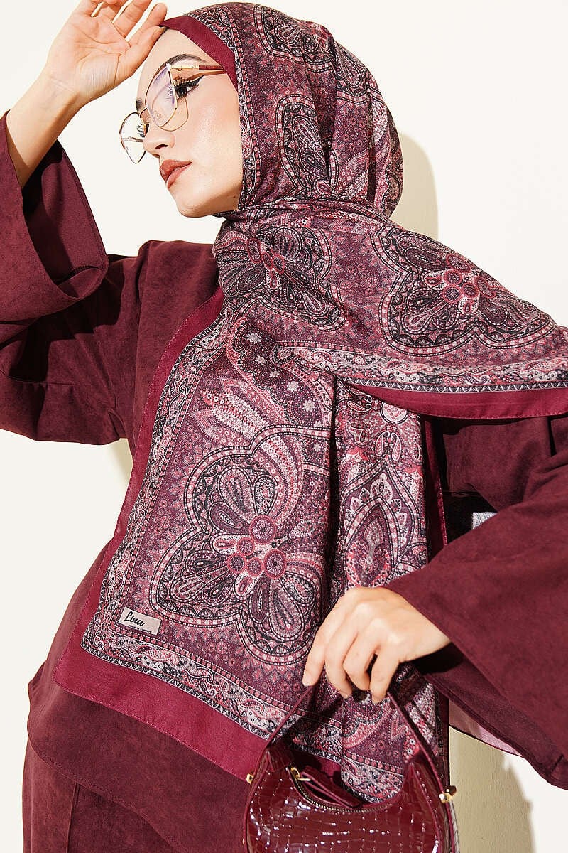 Otantik Motifli Desenli Şal Bordo
