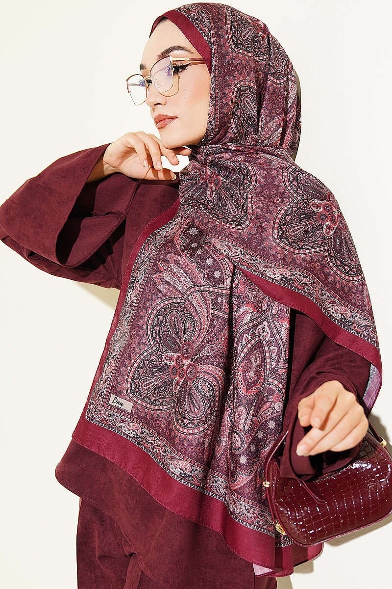 Otantik Motifli Desenli Şal Bordo