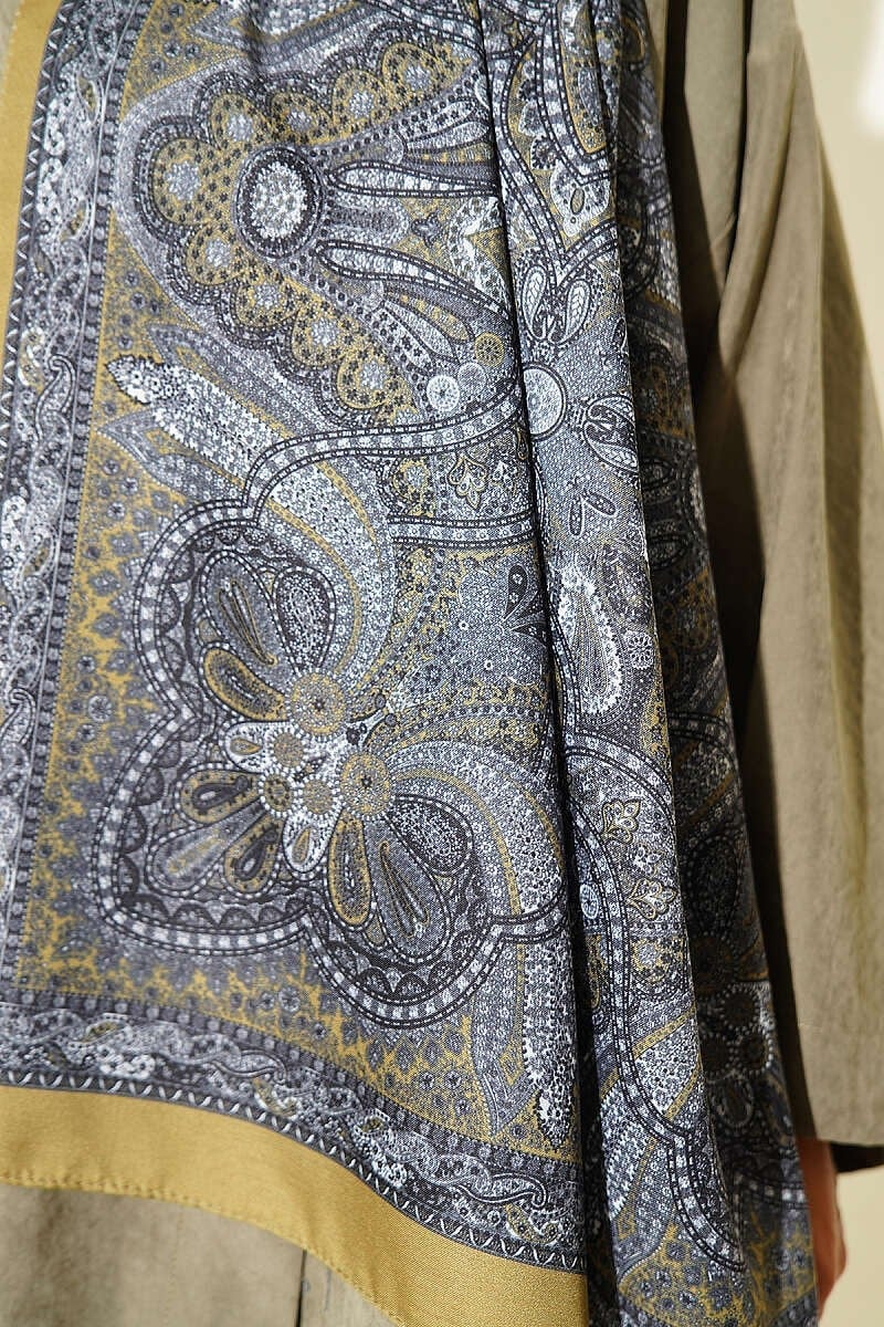 Otantik Motifli Desenli Şal Kına Yeşili