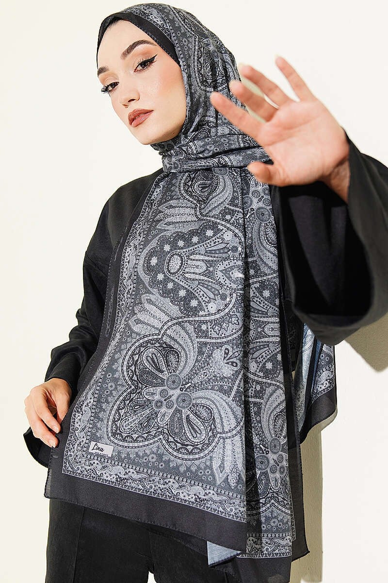 Otantik Motifli Desenli Şal Siyah Füme