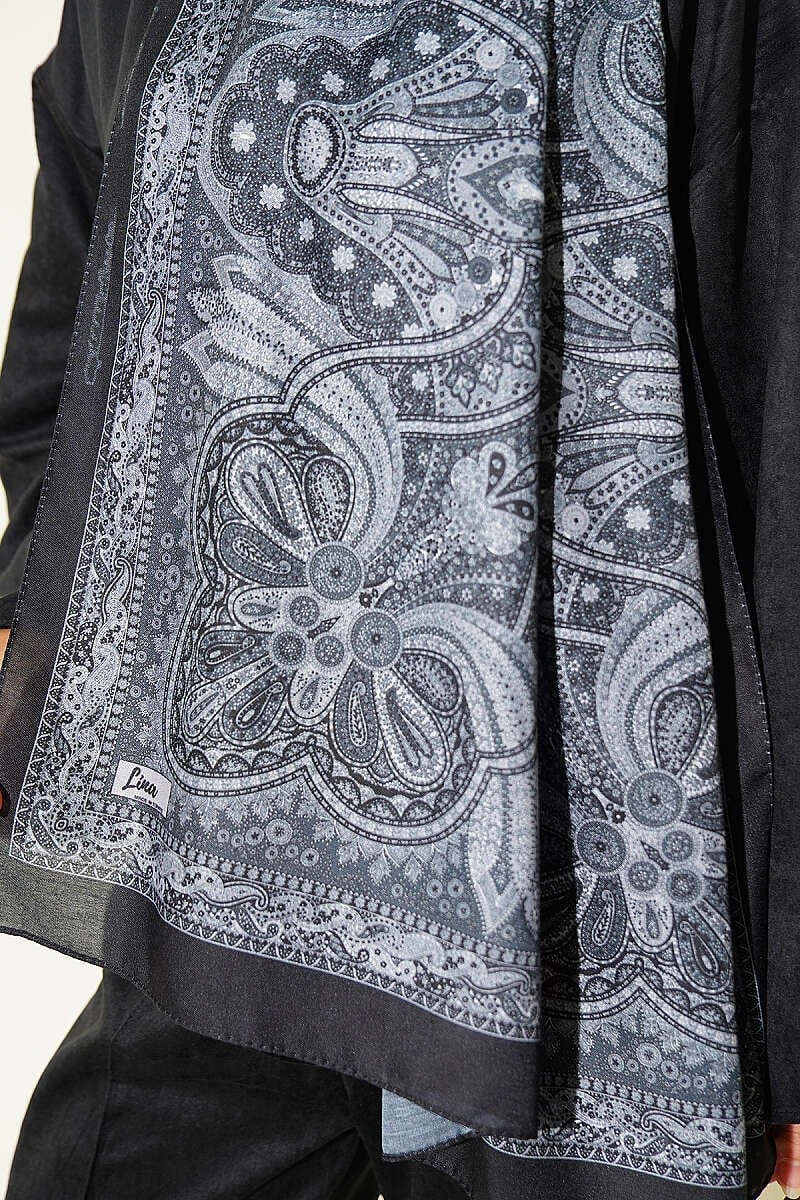 Otantik Motifli Desenli Şal Siyah Füme