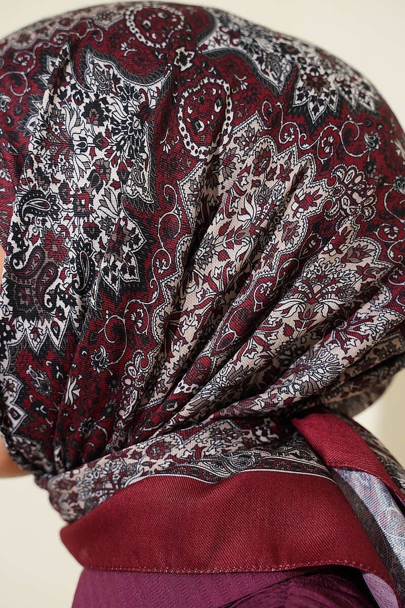 Otantik Motifli Eşarp Bordo