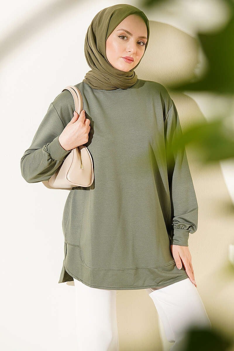 Oval Dikişli Loyşa Tunik Haki