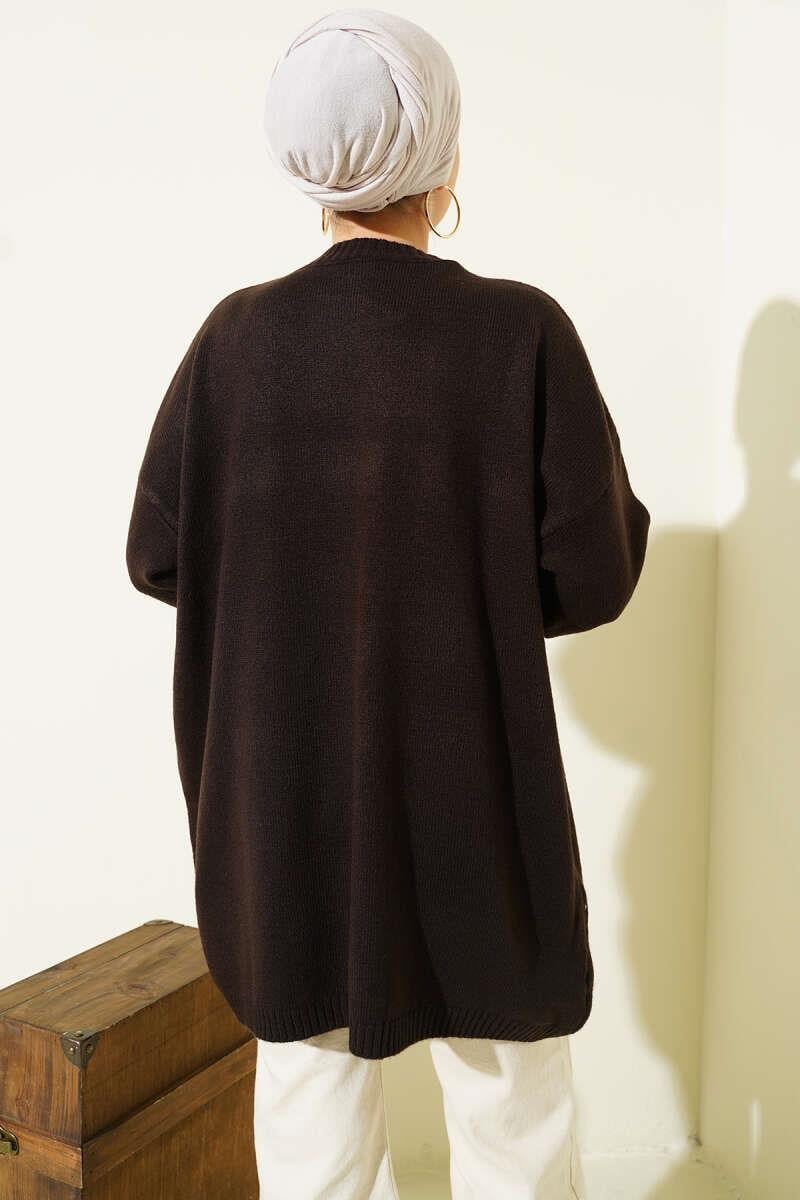Oversize Düşük Omuz Triko Tunik Acı Kahve