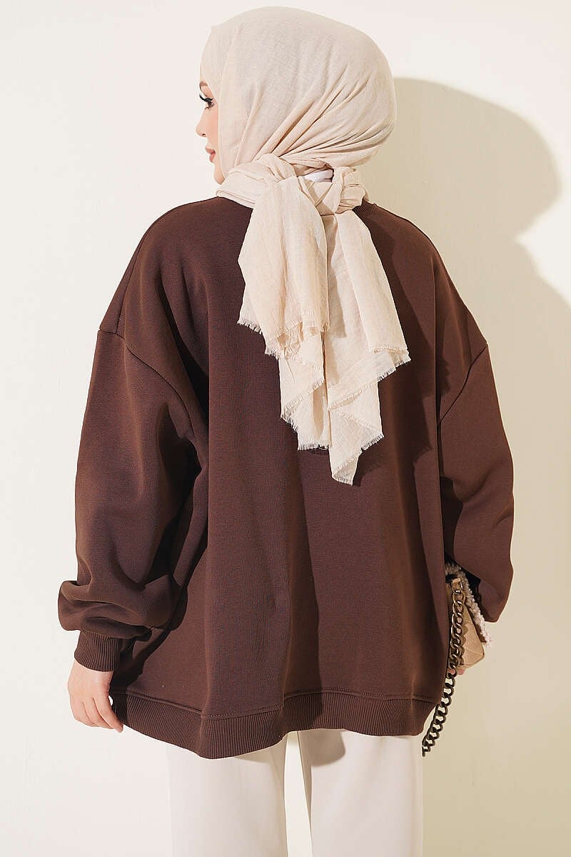 Oversize Düşük Omuzlu Tunik Kahve