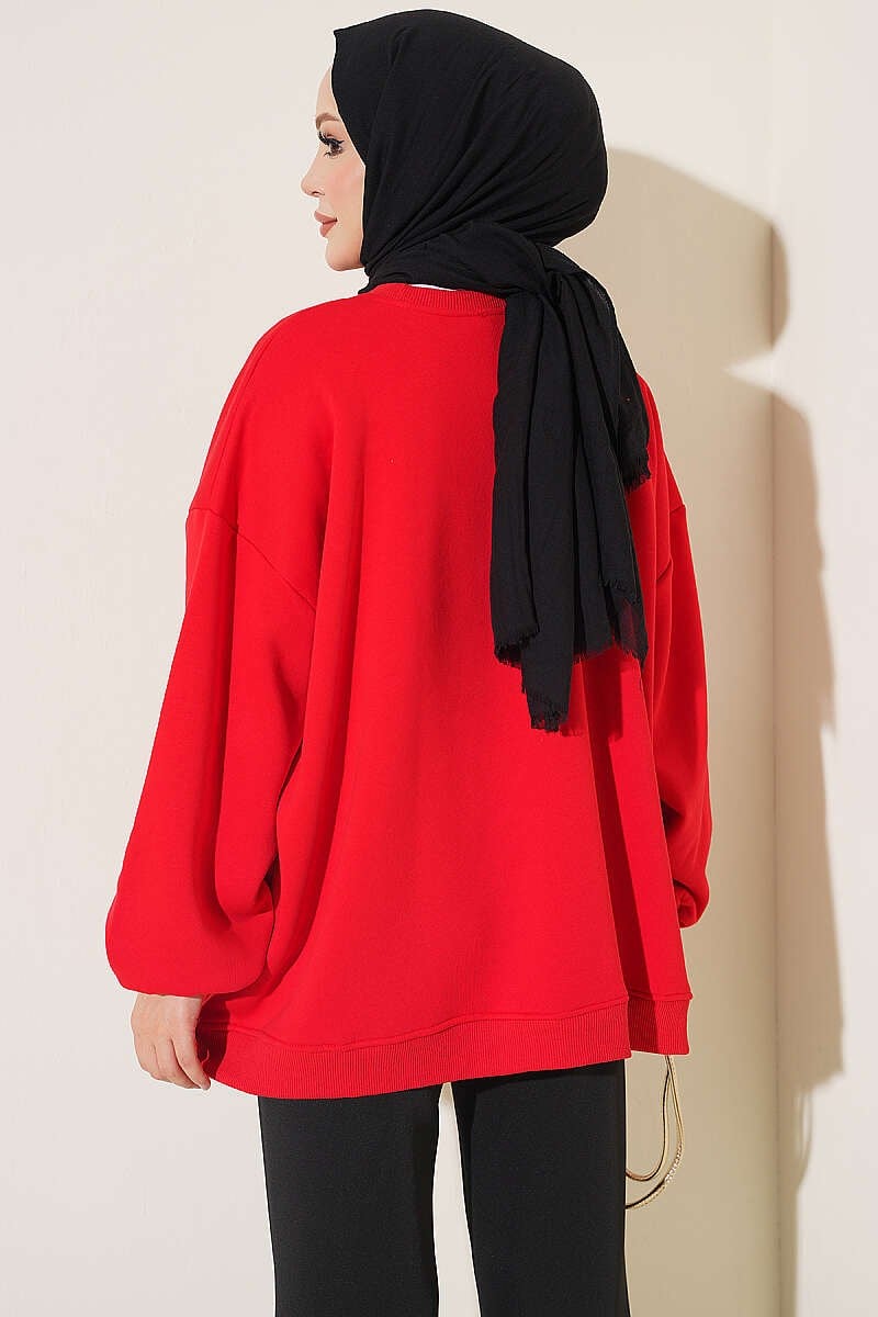Oversize Düşük Omuzlu Tunik Kırmızı