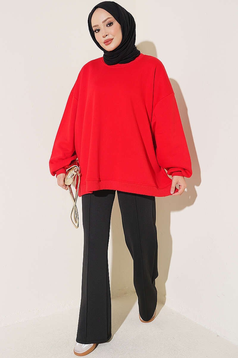 Oversize Düşük Omuzlu Tunik Kırmızı