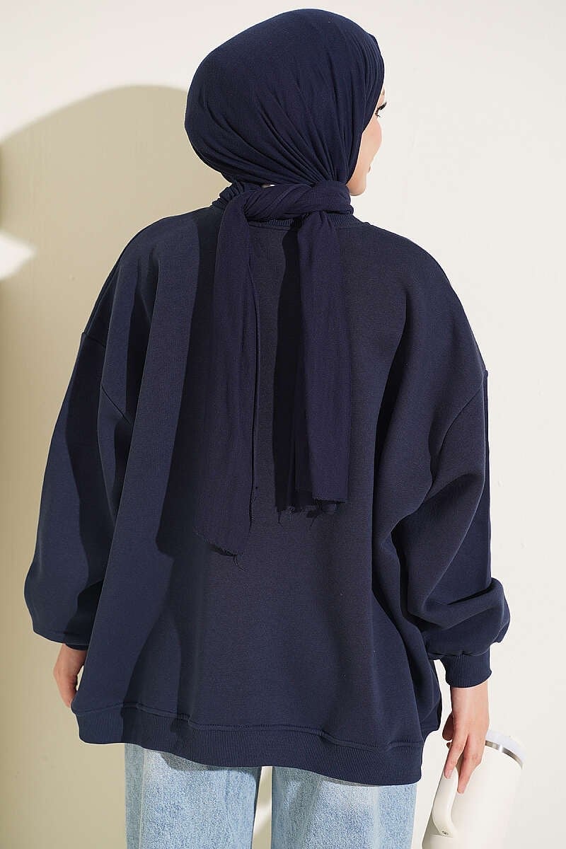 Oversize Düşük Omuzlu Tunik Lacivert