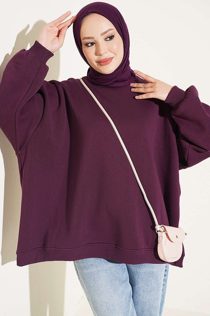 Oversize Düşük Omuzlu Tunik Mor