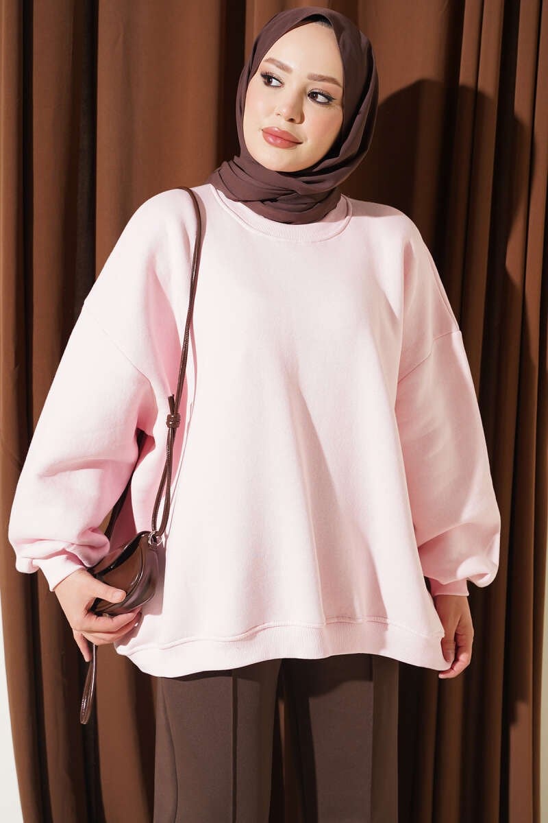 Oversize Düşük Omuzlu Tunik Pembe