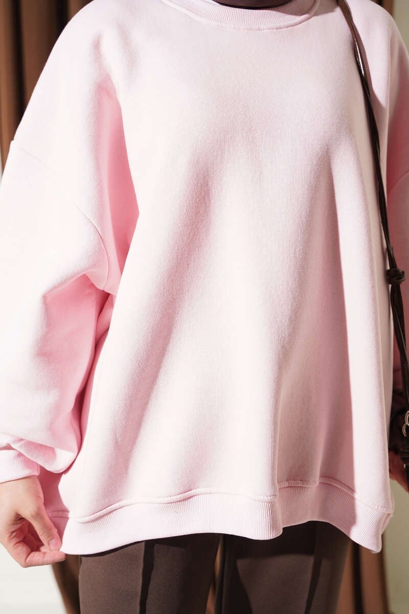 Oversize Düşük Omuzlu Tunik Pembe
