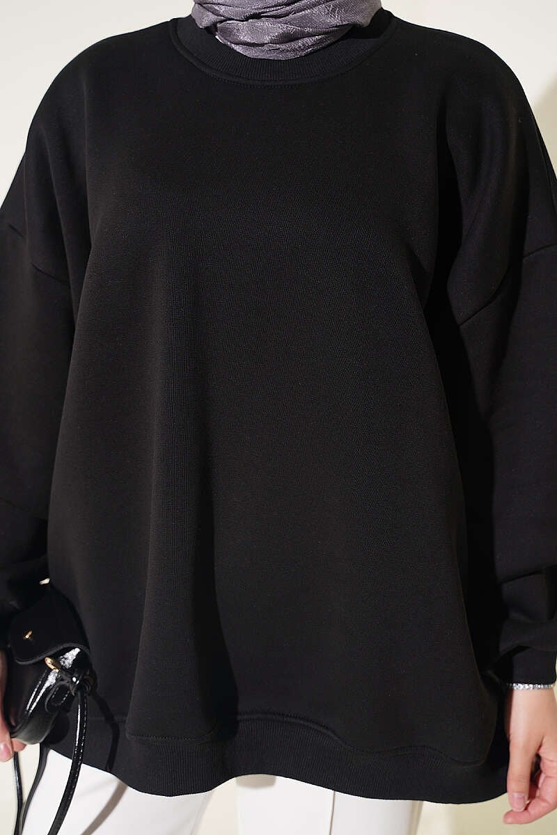 Oversize Düşük Omuzlu Tunik Siyah